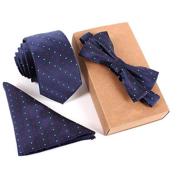 Mens Fashion Business Tie Sets Neck Tie Bow Tie Pocket Square Towel 3 Pieces Party Tie - Trendha