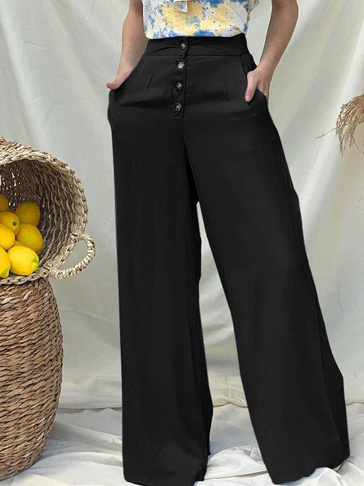 Women's Casual High Rise Wide Leg Solid Pants with Side Pockets: Loose Fit and Comfortable - Trendha