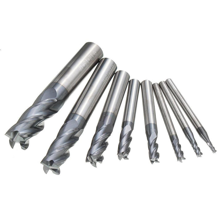 Drillpro 8pcs 2-12mm 4 Flutes Carbide End Mill Set Tungsten Steel Milling Cutter CNC Tool - Trendha