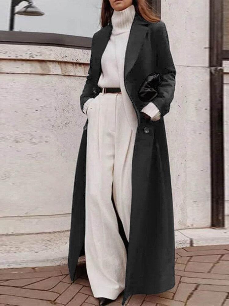 Women Pure Color Lapel Long Sleeve Longline Button Casual Stylish Coat - Trendha