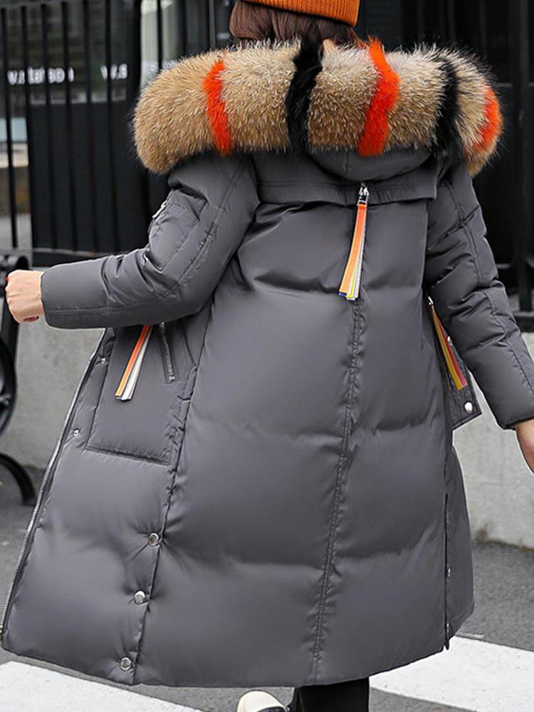 Faux Fur Hooded Long Down Coats - Trendha