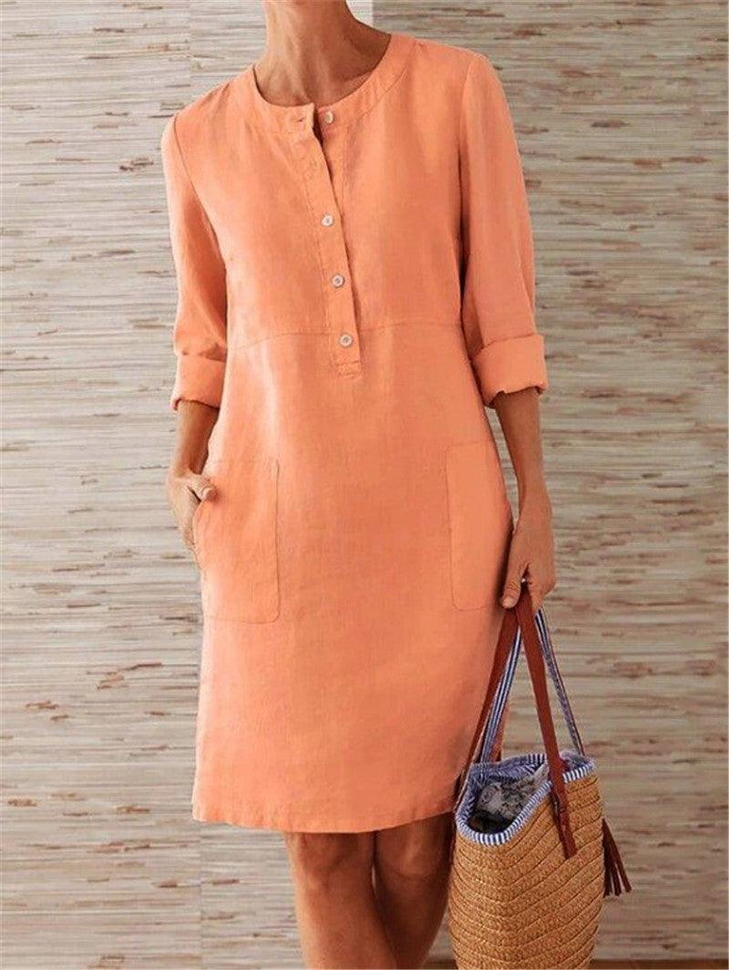Flowy Cotton Linen Dress - Perfect for Comfortable Summer Wear - Trendha