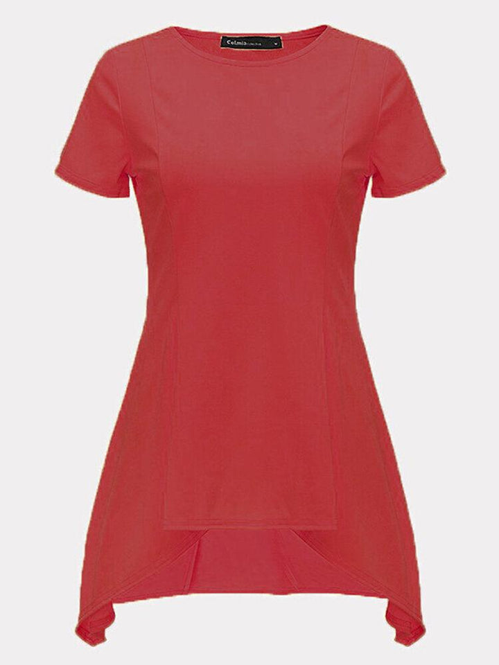 Elegant Women Pure Color Short Sleeve Irregular Hem T-Shirt - Trendha