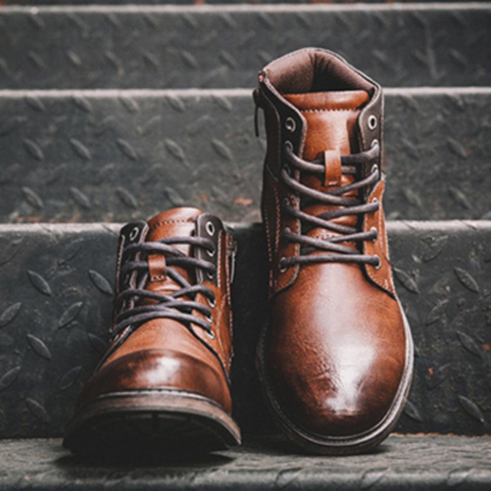 Men's Retro PU Lace-Up Ankle Boots