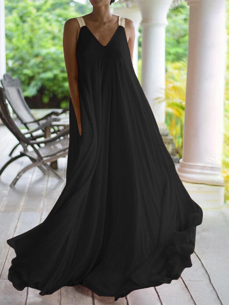 Woman V-Neck Elegant Loose Fit Long Dress - Trendha