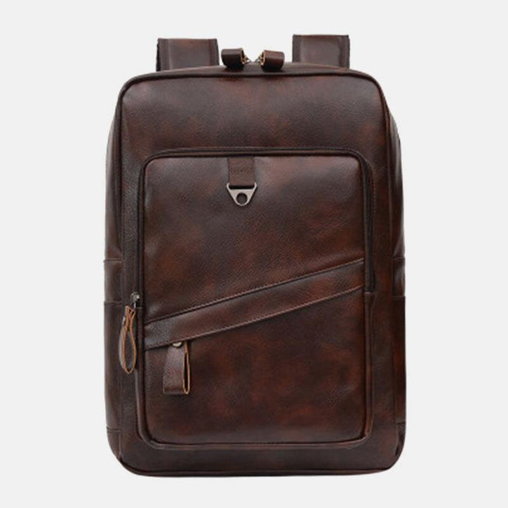 Men Faux Leather Large Capacity Business Casual 14 Inch Laptop Bag Backpack - Trendha