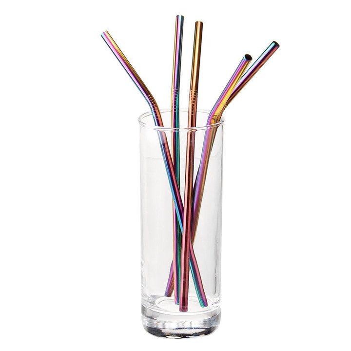 7PCS Premium Stainless Steel Metal Drinking Straw Reusable Straws Set With Cleaner Brushes - Trendha
