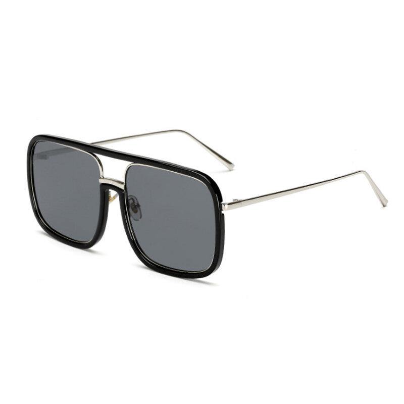 Unisex Retro Flat Mirror Square Large Frame Transparent Anti-UV Sunglasses For Woman - Trendha