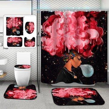 African Girl Bathroom Shower Curtain Soft Non-slip Bathroom Carpets Rugs Bath Mat Toilet Seat Cover - Trendha