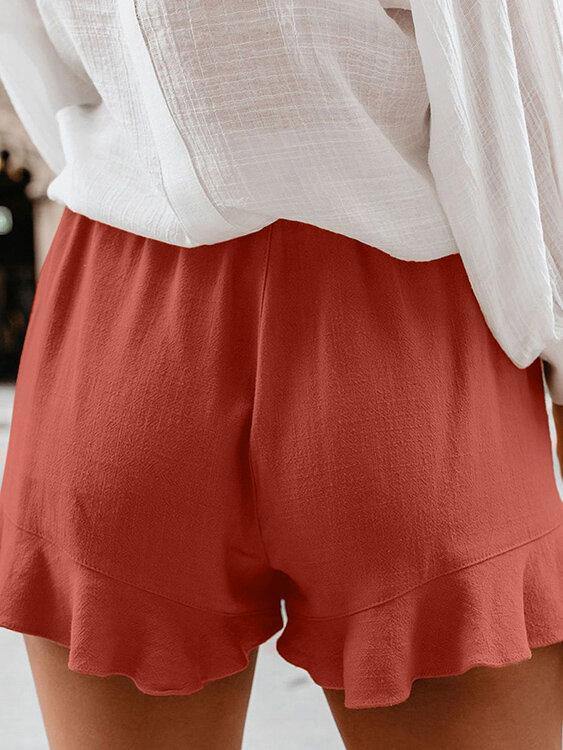 Women Solid Color Elastic High Waist Pocket Shorts - Trendha