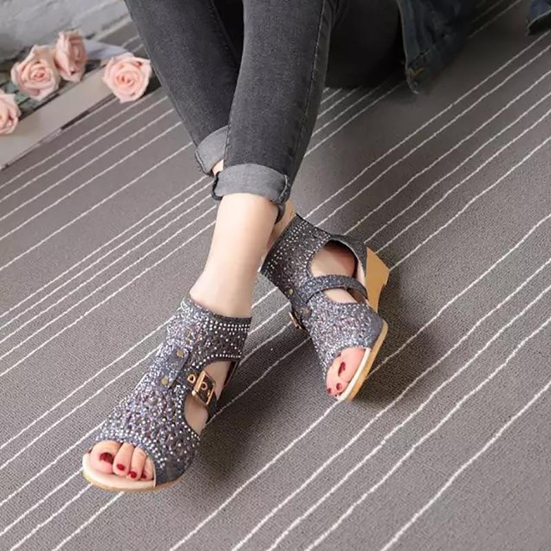 Women Hollow Out Buckle Solid Color Summer Beach Wedge Sandals - Trendha