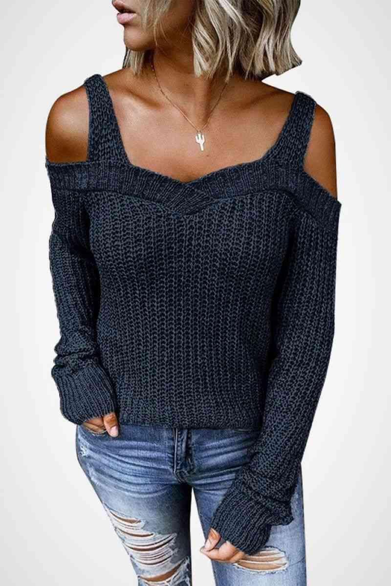 Long Sleeve Cold Shoulder Sweater - Trendha