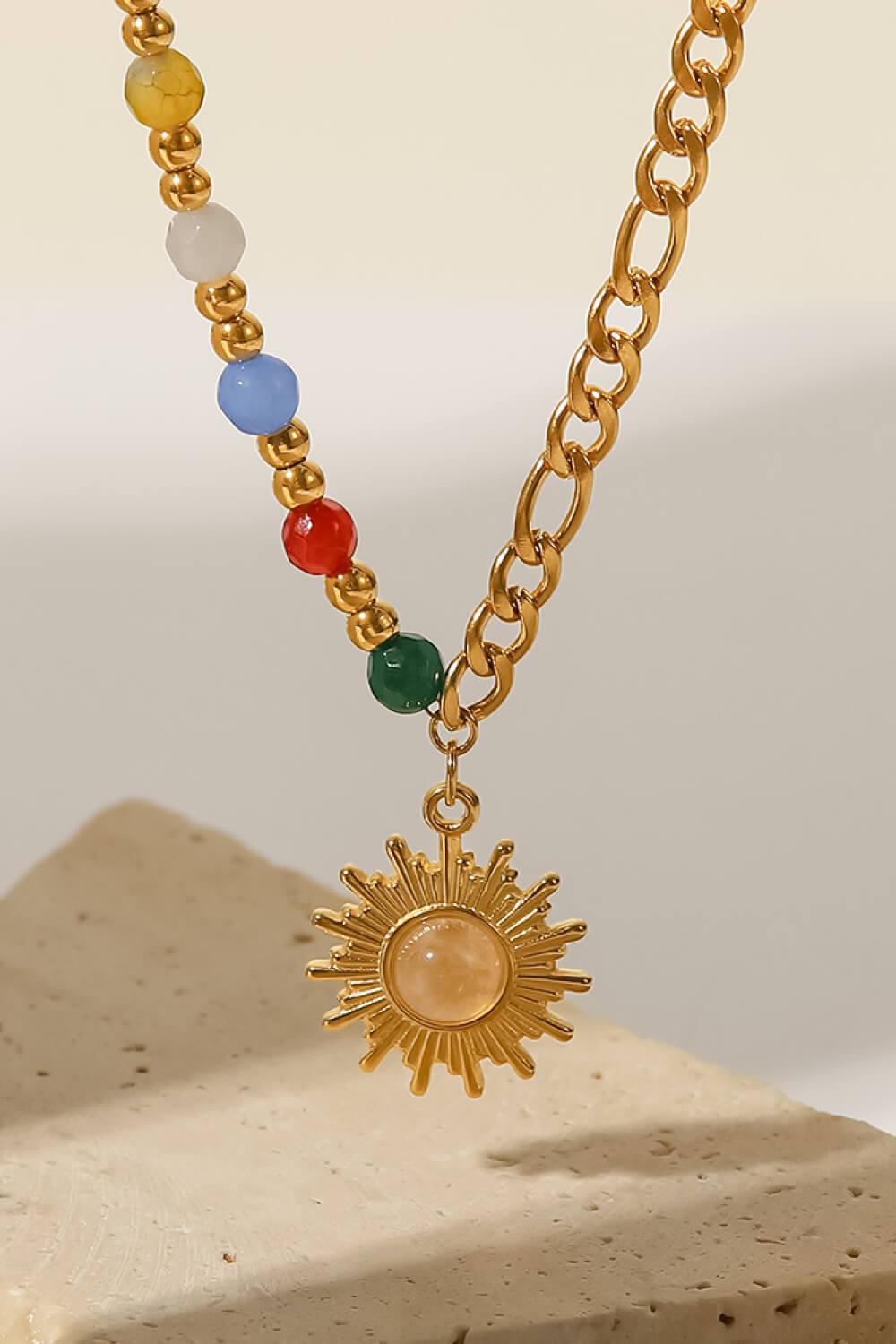 Opal Sun Shape Pendant Necklace - Trendha