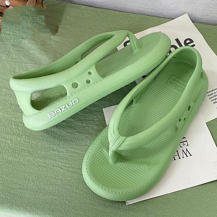 Women's Summer Outer Wear Solid Color Thick Bottom Flip Flops - Trendha