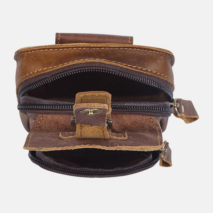 Men's Genuine Leather Retro Business Sports Waist Bag with Belt Loop for 4.7 Inch Phone - Trendha