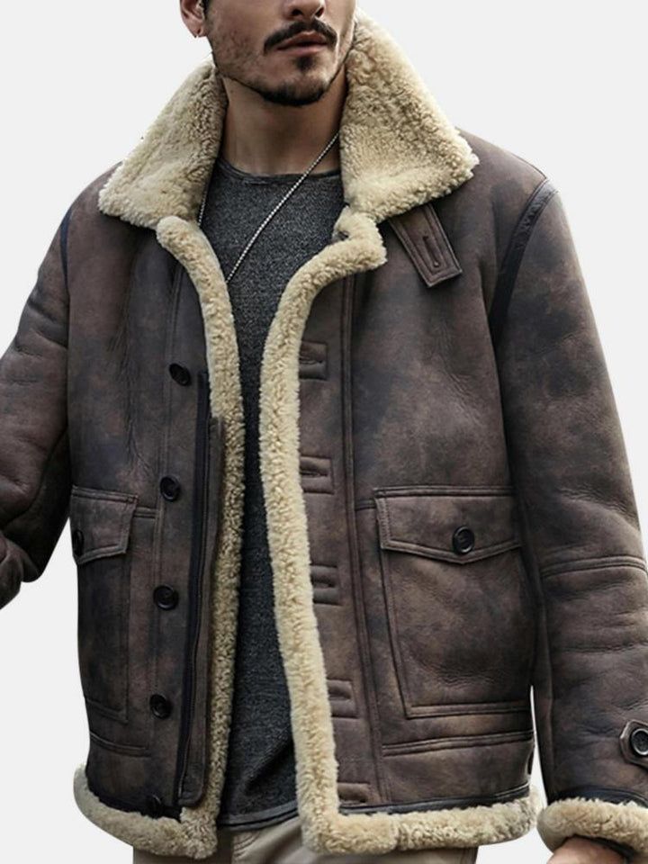 ChArmkpR Mens Biker Jacket Big Pocket Shearling Faux Leather - Trendha