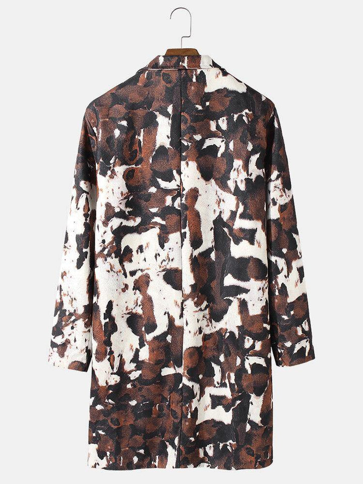 Mens Abstract Printing Mid-Length Single-Breasted Trench Coats - Trendha