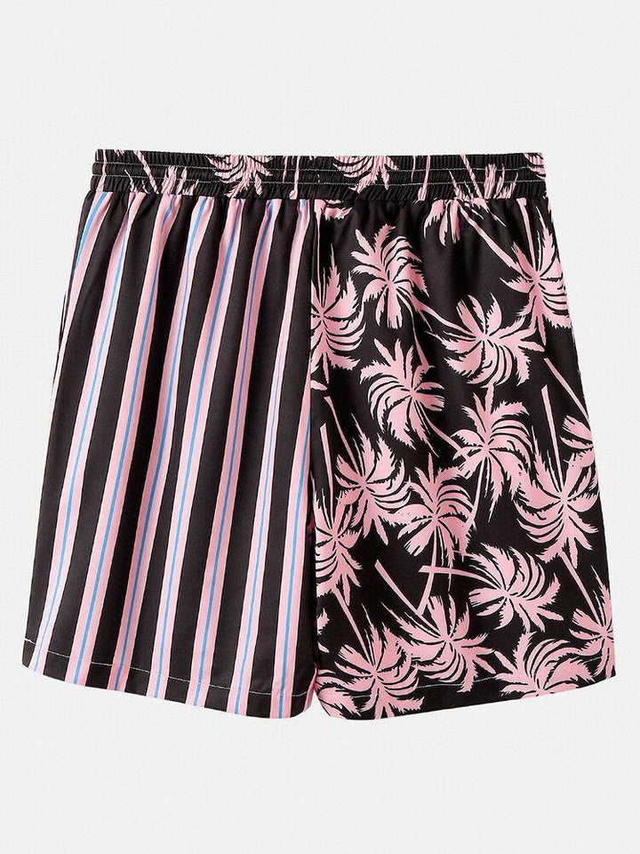 Men Coconut Tree Colorful Stripe Mixed Print Casual Shorts - Trendha