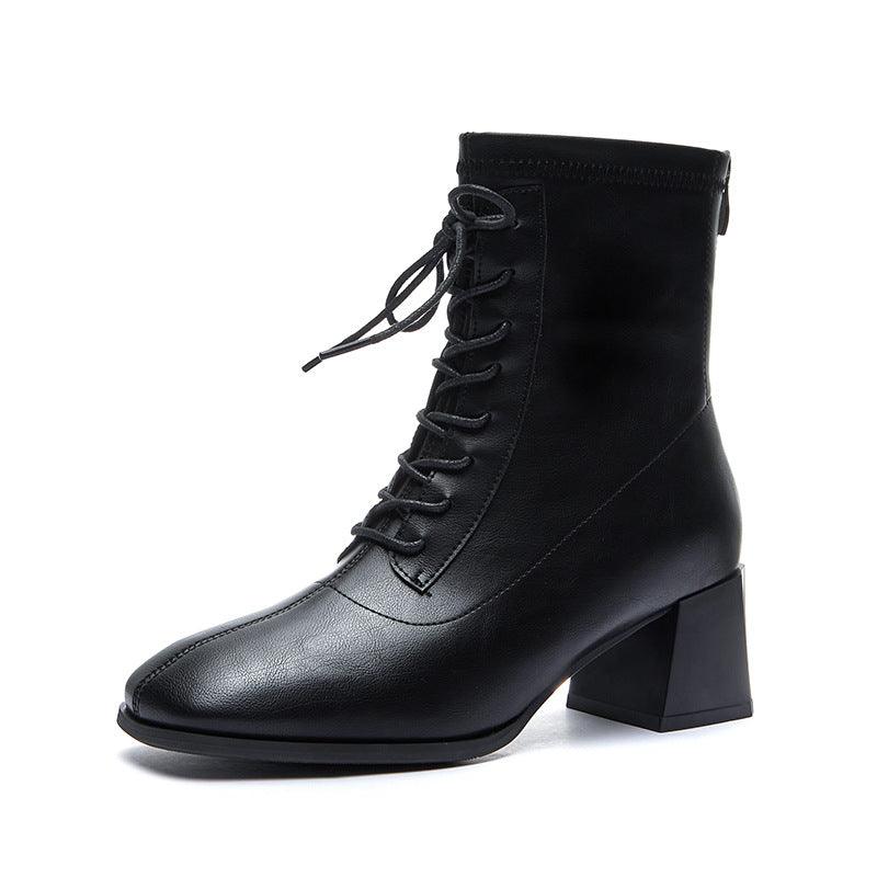 Fashion Heightened Middle Tube Strap Elastic Thin Leather Boots - Trendha