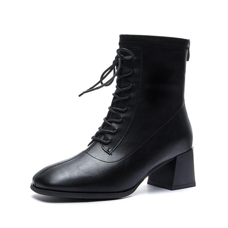 Women’s Square-Toe PU Cross-Strap Boots