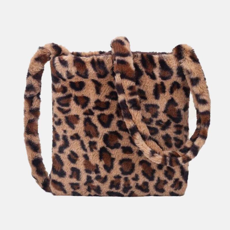 Women Felt Soft Leopard Pattern Cute Casual Personality Shoulder Bag Crossbody Bag - Trendha