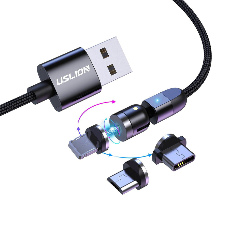 USLION 2.4A 2in1 LED 540° Magnetic Dual Position Game Quick Charge Data Cable for Samsung S10+ Note8 HUAWEI - Trendha
