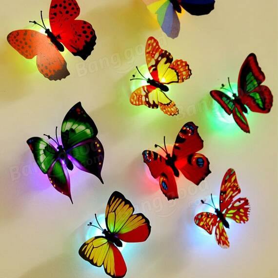 Honana DX-138 6PCS Colors Changing LED Flashing Butterfly Night Light Decorative Lights 3D Stickers - Trendha