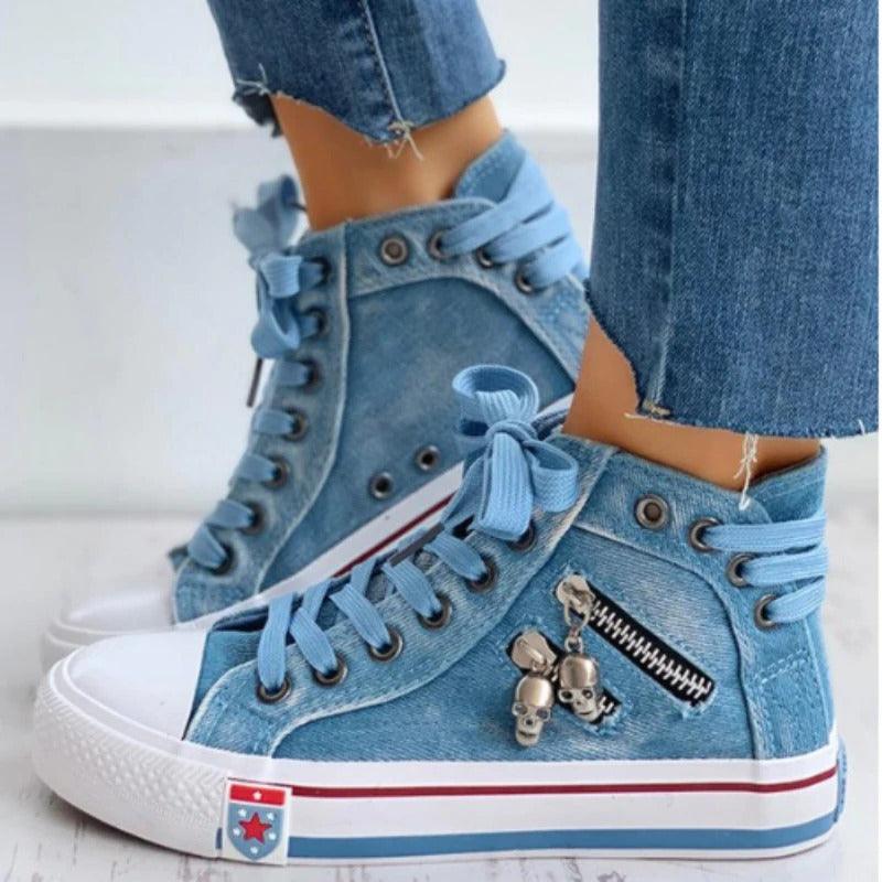 Large Size Flat Lace-up Breathable High-top Women's Shoes - Trendha