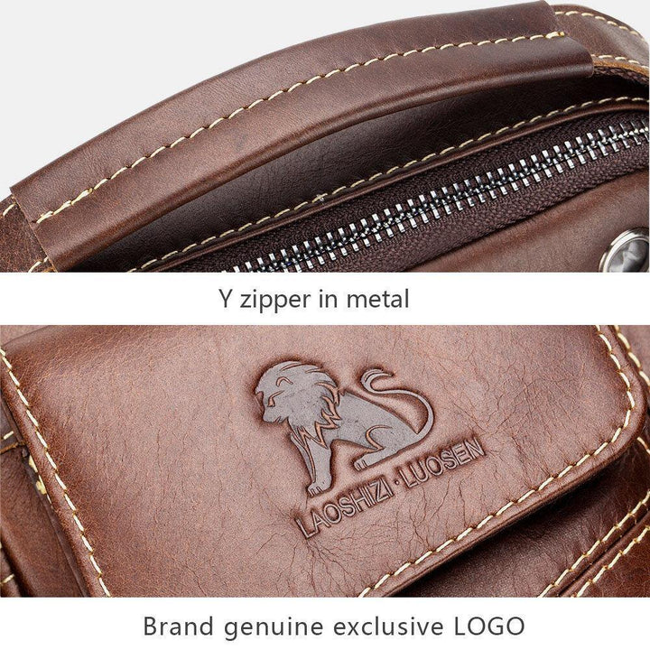 Men Genuine Leather Wear-resistant Headphone Hole Multi-pocket Vintage Crossbody Bag Shoulder Bag - Trendha