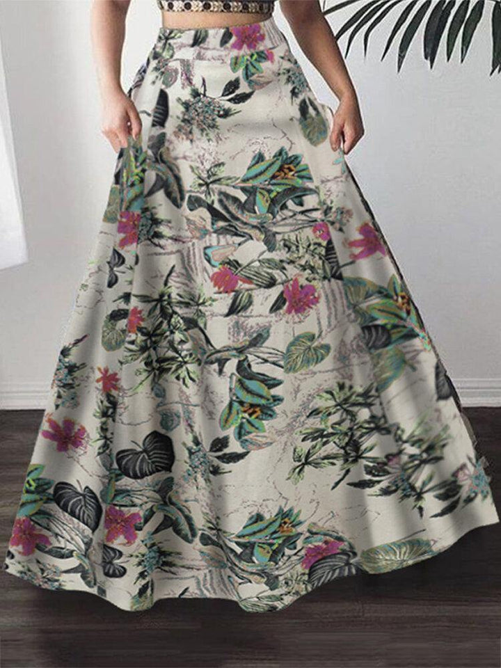 Women 100% Cotton Plant Floral Print High Waist Bohemia Maxi Skirts - Trendha