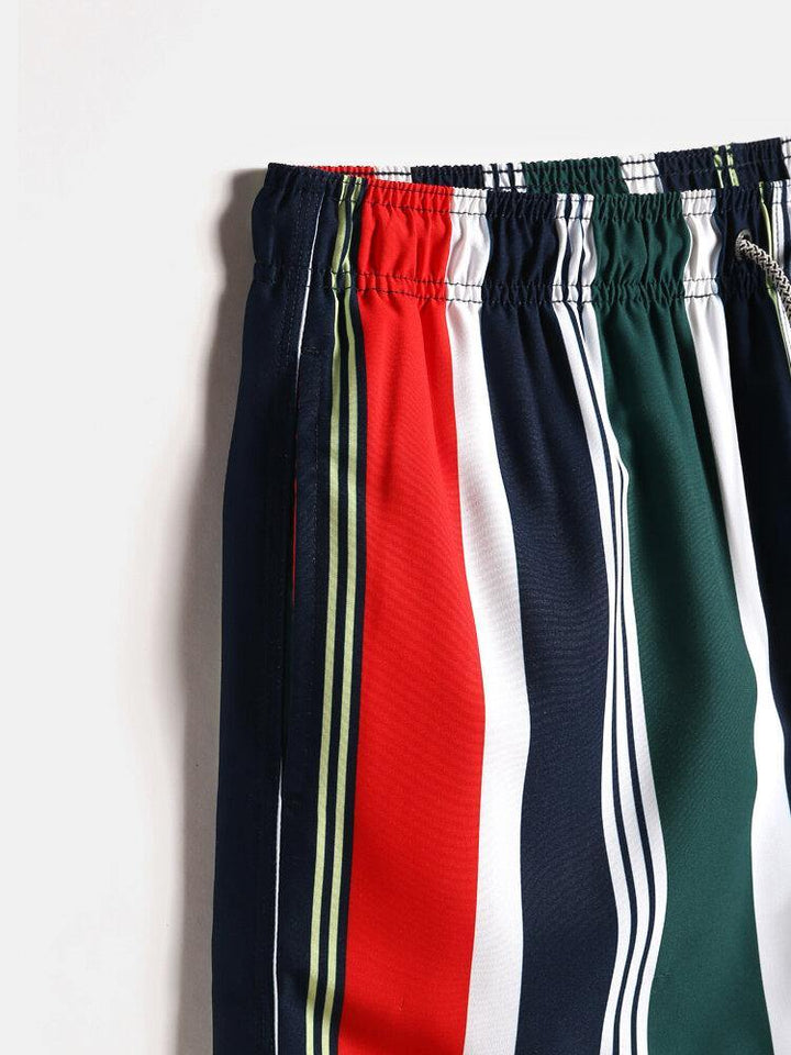 Mens Colorful Stripe Drawstring Pocket Quick Dry Holiday Board Shorts - Trendha