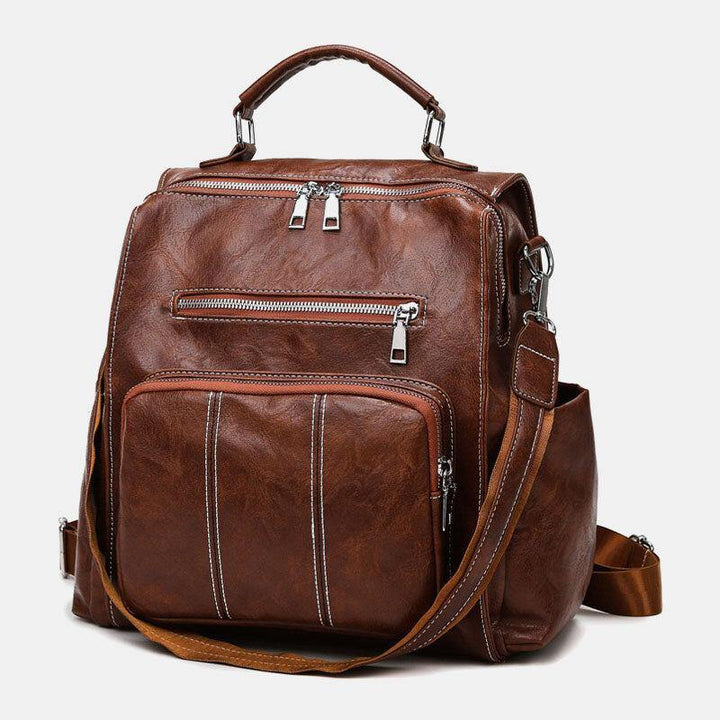 Women PU Leather Large Capacity Multi-pocket Retro Messenger Backpack Crossbody Bag Shoulder Bag - Trendha