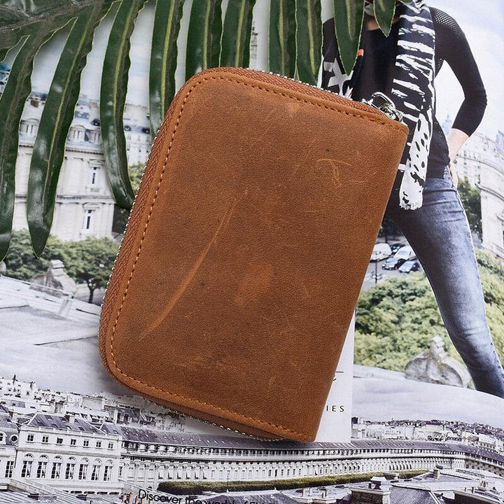 Men Genuine Leather RFID Blocking Anti-theft Retro Organ Shape Multi-slot Card Bag Wallet - Trendha