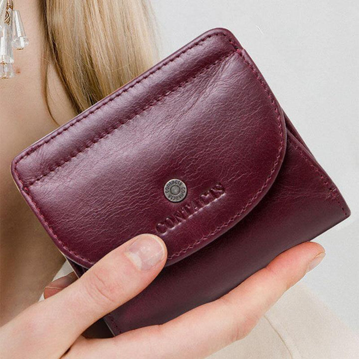 Women Genuine Leather Coin 8 Card Slots Bifold Wallet Purse - Trendha