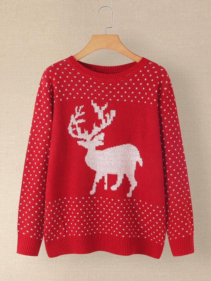 Women Christmas Reindeer Snowflake Pattern O-Nekc Long Sleeve Knitting Sweater - Trendha