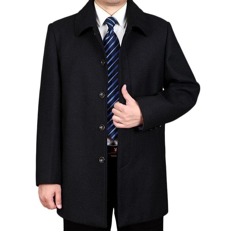 Mens Mid-long Business Trench Coat Solid Color Casual Woolen Coat - Trendha