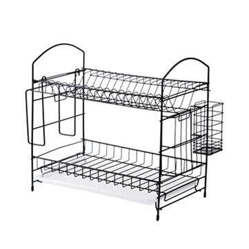 Drain rack Dish Rak Kitchen Storage Rack Organizer Mental Iron Design Easy Assemble 2 Tiers For kitchen Home Office - Trendha