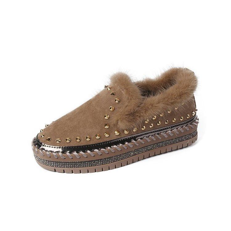 A Pedal Thick-soled Casual Plus Wool Rivet Lazy Shoes Loafers Single Shoes Platform - Trendha