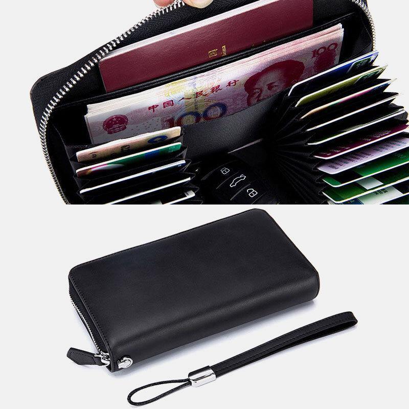Men Women RFID Blocking Genuine Leather Multi-Card Large-Capacity Card Holder New Clutch Zipper Phone Bag - Trendha