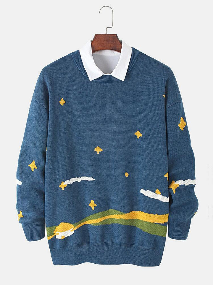 Mens Starry Sky Pattern Knitting Drop Shoulder Pullover Sweaters - Trendha