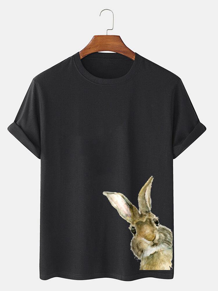 Mens 100% Cotton Easter Bunny Side Print Short Sleeve T-Shirts - Trendha