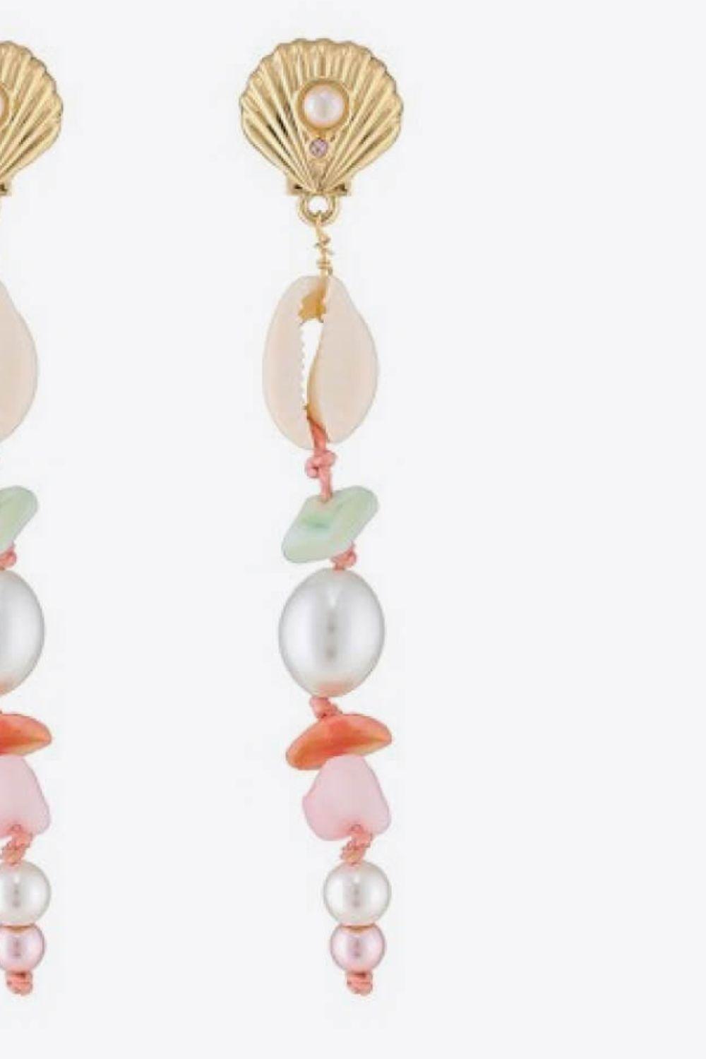 Synthetic Pearl Shell Drop Earrings - Trendha