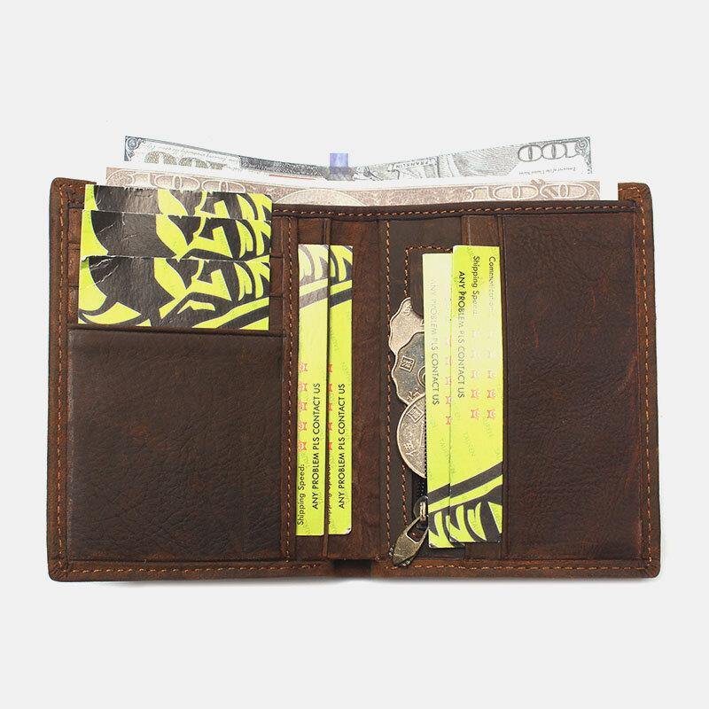 Men Genuine Leather Plaid Pattern RFID Anti-theft Personality Leather Wallet - Trendha