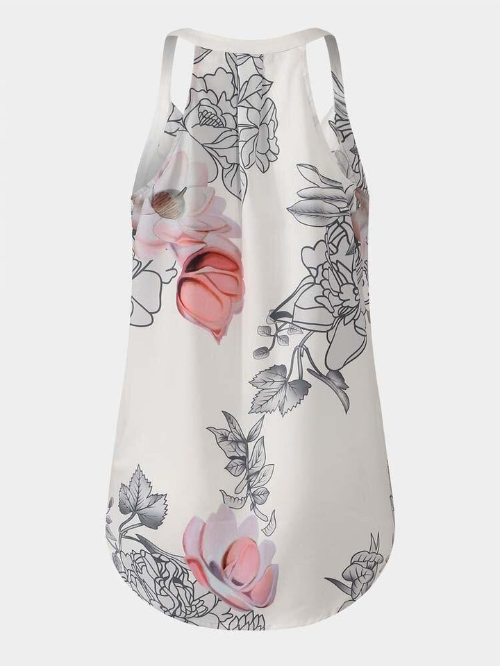 Vintage Floral Print Halter V-neck Sleeveless Wrap Tank Top - Trendha