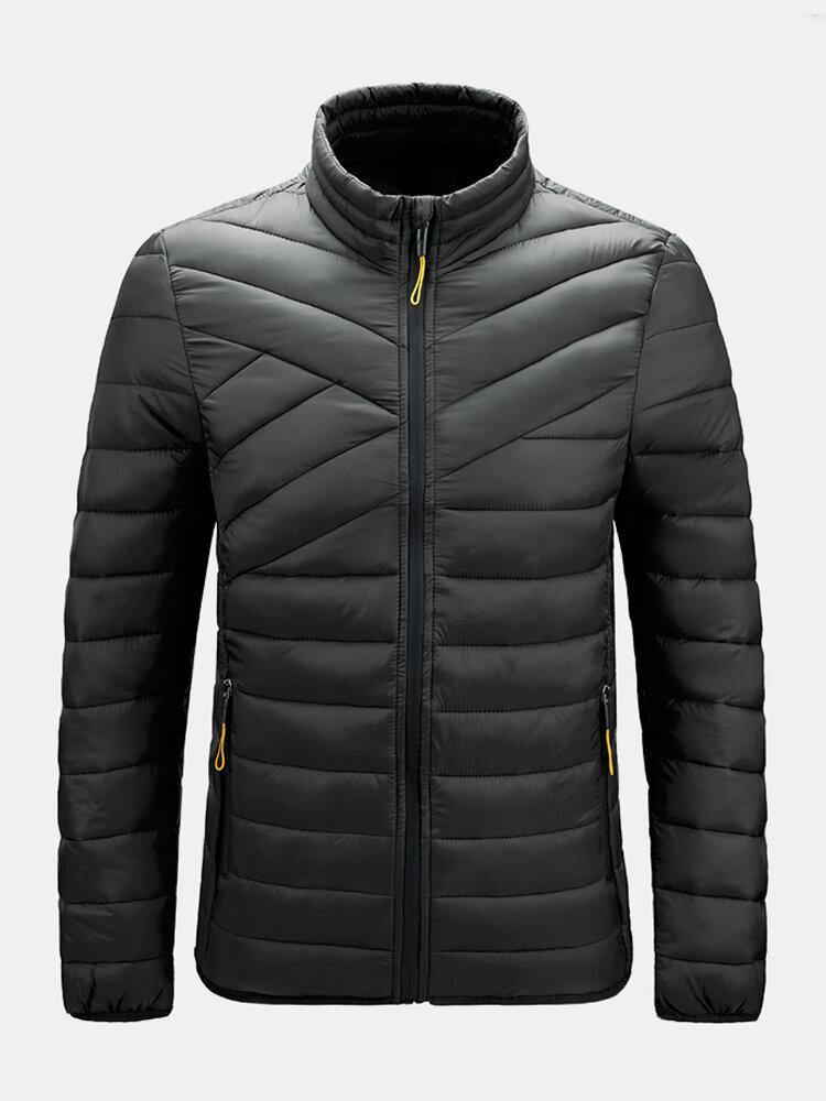 Mens Solid Quilted Zip Up Basic Padded Coats With Welt Pocket - Trendha