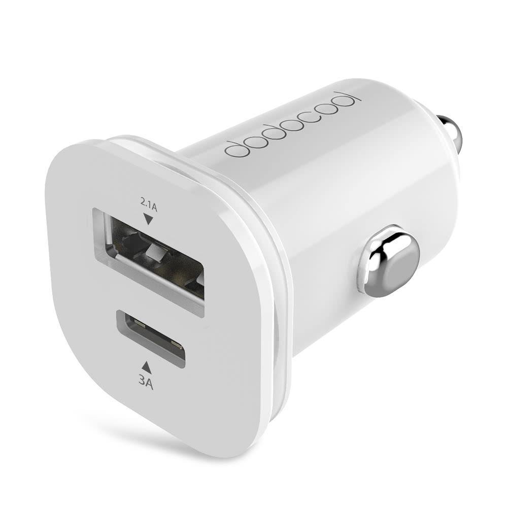 dodocool Mini Dual USB Car Charger Adapter with USB Type C Port and Standard USB Type A Port Cigarette Lighter Charger Rapid Charging White - Trendha