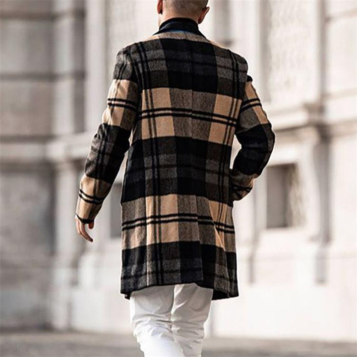 Men's casual single breasted plaid trench long coat - Trendha