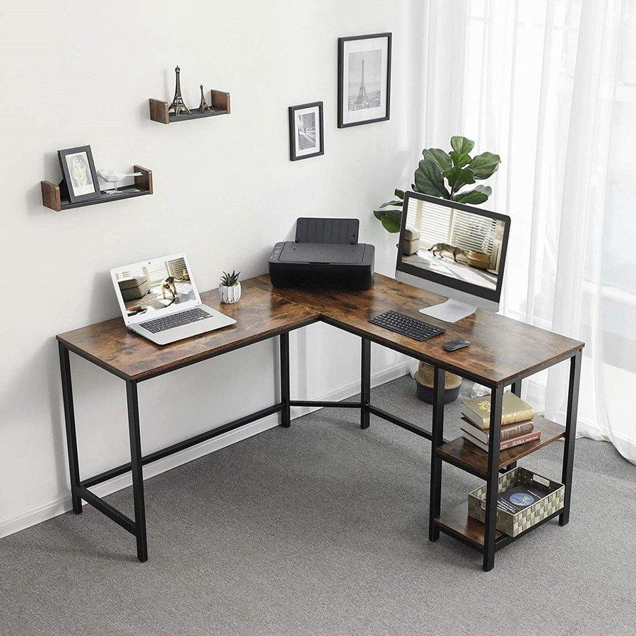 L-shaped Corner Computer Office Table PC Laptop Workstation Home Table Black - Trendha