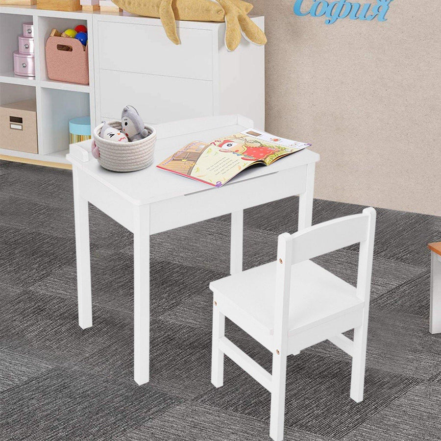 Kids Table And 1 Chair Set Children Activity Art Desk With Storage For Read - Trendha