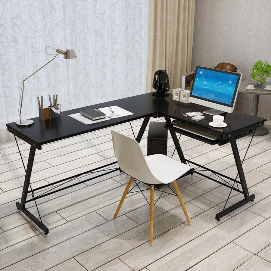 Home Office Corner Desk Computer Table Steel Wood Study Desk Placed Keyboard - Trendha
